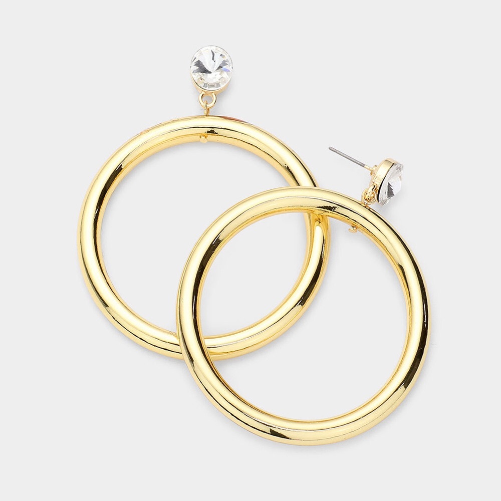 Gold Round Open Metal Statement Earrings